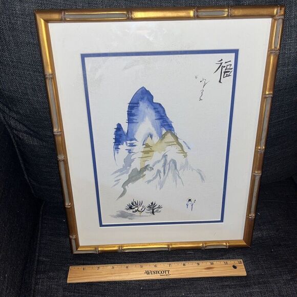 Vintage Professionally Framed Original Painting Chinese Art Mountains Landscape - Picture 2 of 7